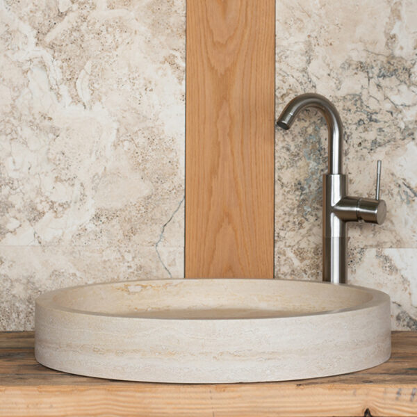 Lavabo da appoggio rotondo in travertino Round Dish