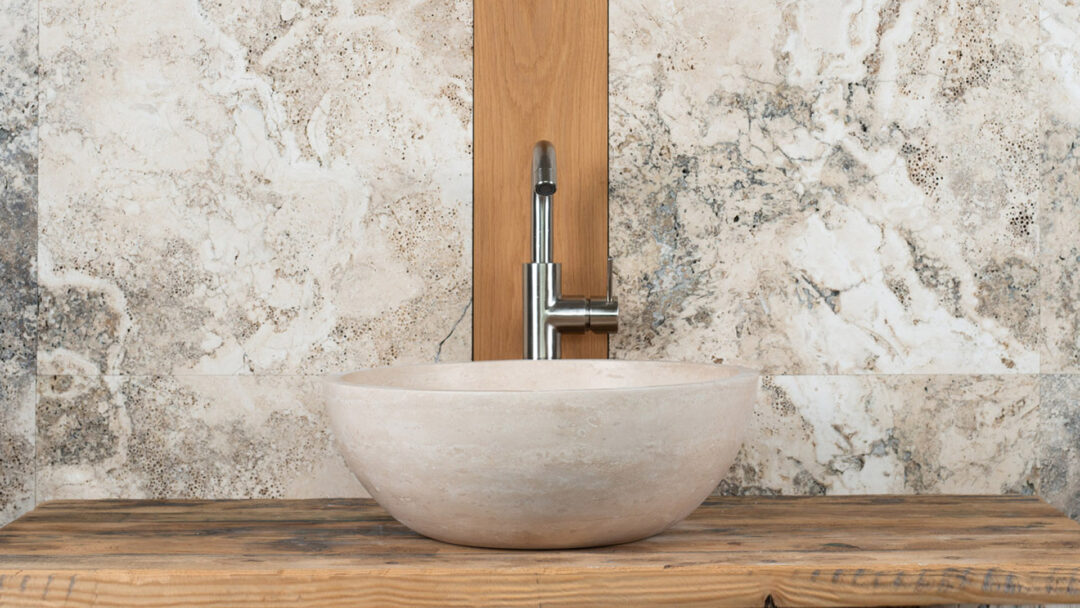 Round travertine sink Ball