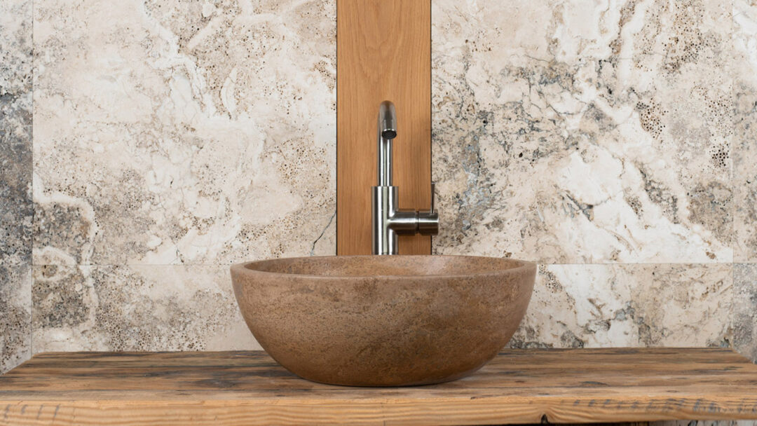 Round travertine sink Ball Scuro