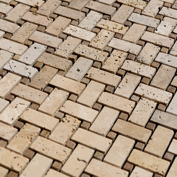 “Basketweave” Polished Travertine Mosaic
