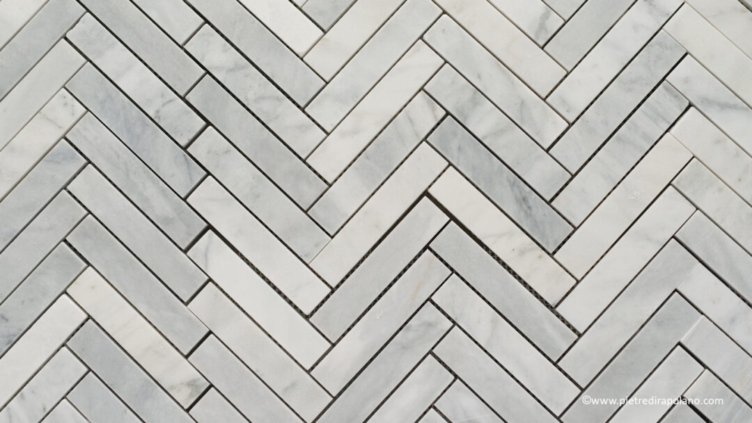 White marble mosaic "Small Herringbone" Polished