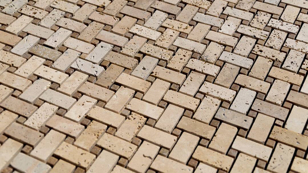 Burberry mix travertine mosaic assembled on mesh