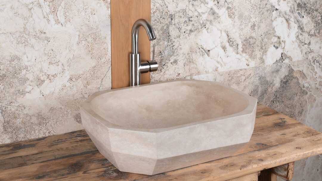 Daymo ch tr ch faceted design sink in light travertine