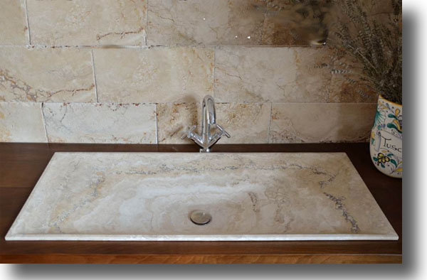 Rechteckiges Waschbecken aus Rapolano-Stein, Modell Greve