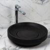 Lavabo con scarico nascosto nero in basalto, modello Ufo Black