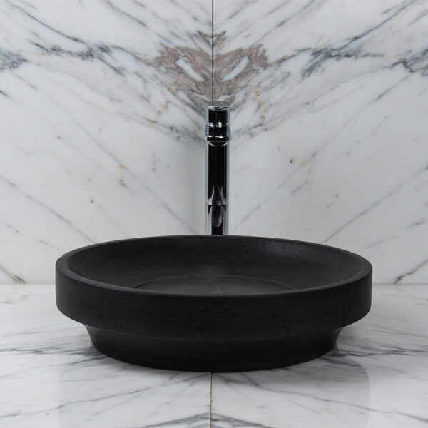 Lavabo con scarico nascosto nero in basalto, modello Ufo Black