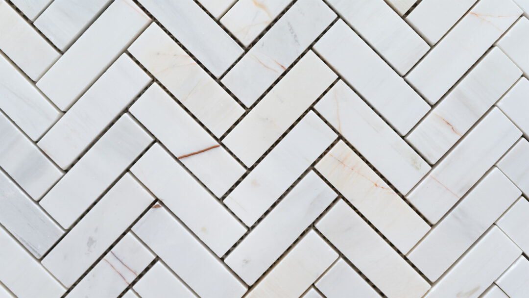 White Alba Marble Mosaic "Small Herringbone" Glossy