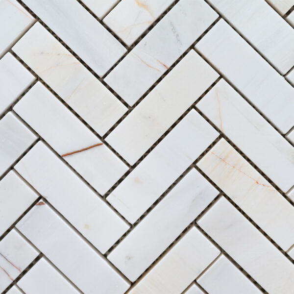 Mosaik aus Marmor Bianco Alba „Spina Piccola“ Glänzend