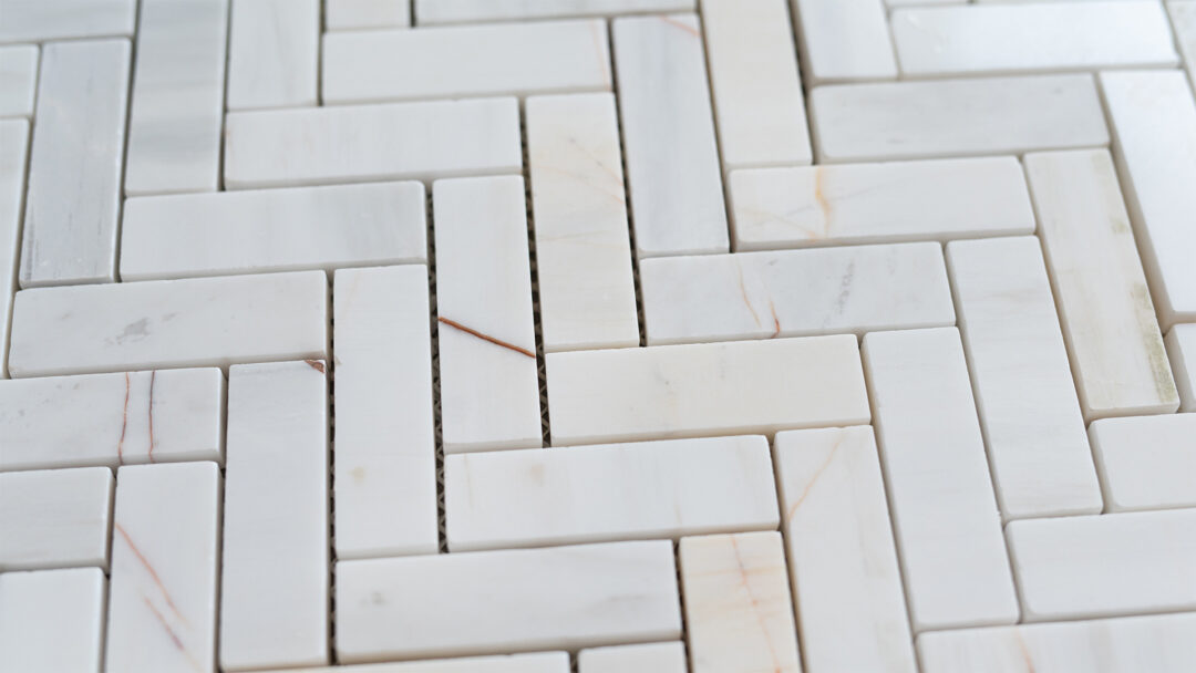 White Alba Marble Mosaic "Small Herringbone" Glossy