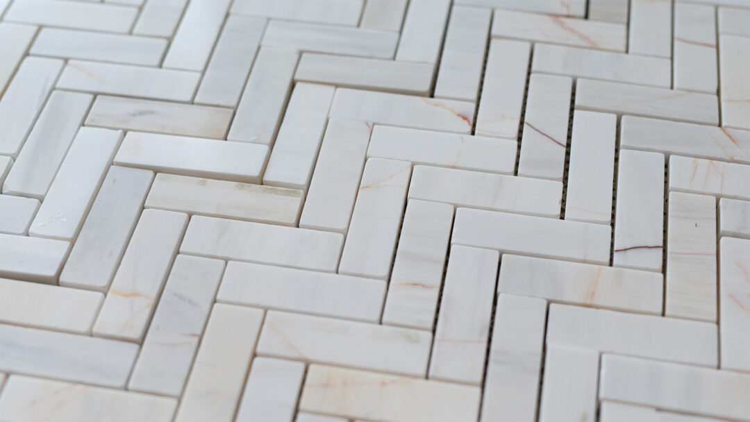 White Alba Marble Mosaic "Small Herringbone" Glossy