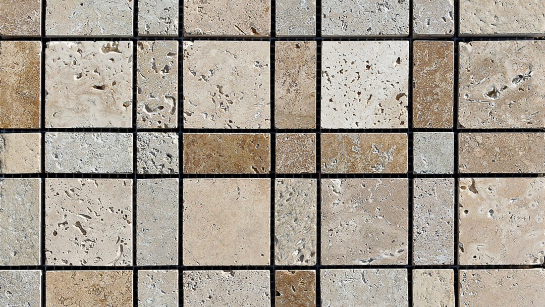 Mosaic for bathrooms in mixed travertine
