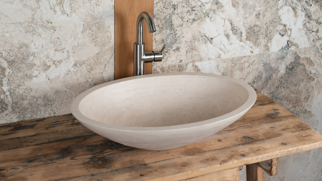 Oval travertine sink Ovetto CH