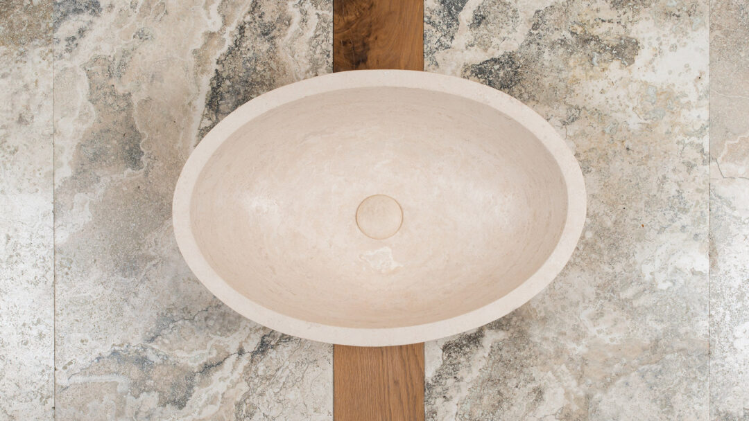 Oval travertine sink model Ovetto CH