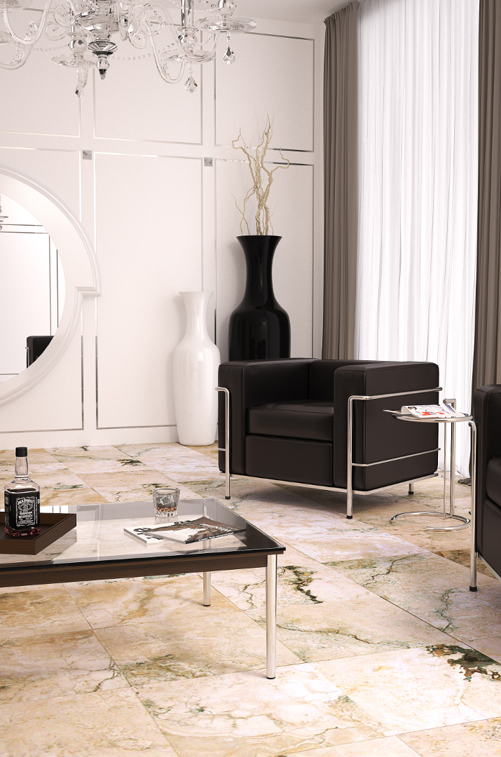 Pavimento in travertino per un negozio di moda