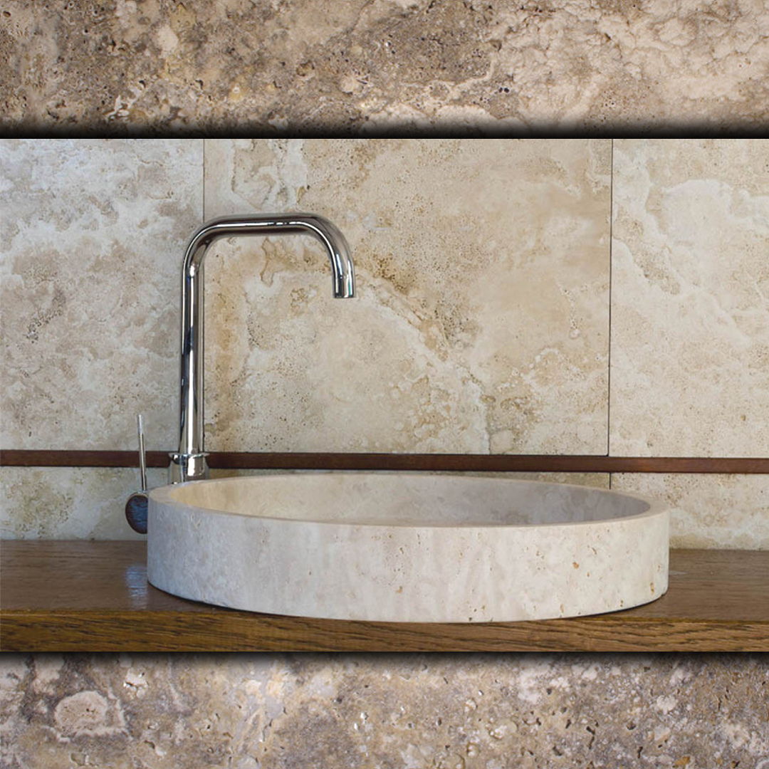 Lavabo da appoggio rotondo in travertino Round Dish