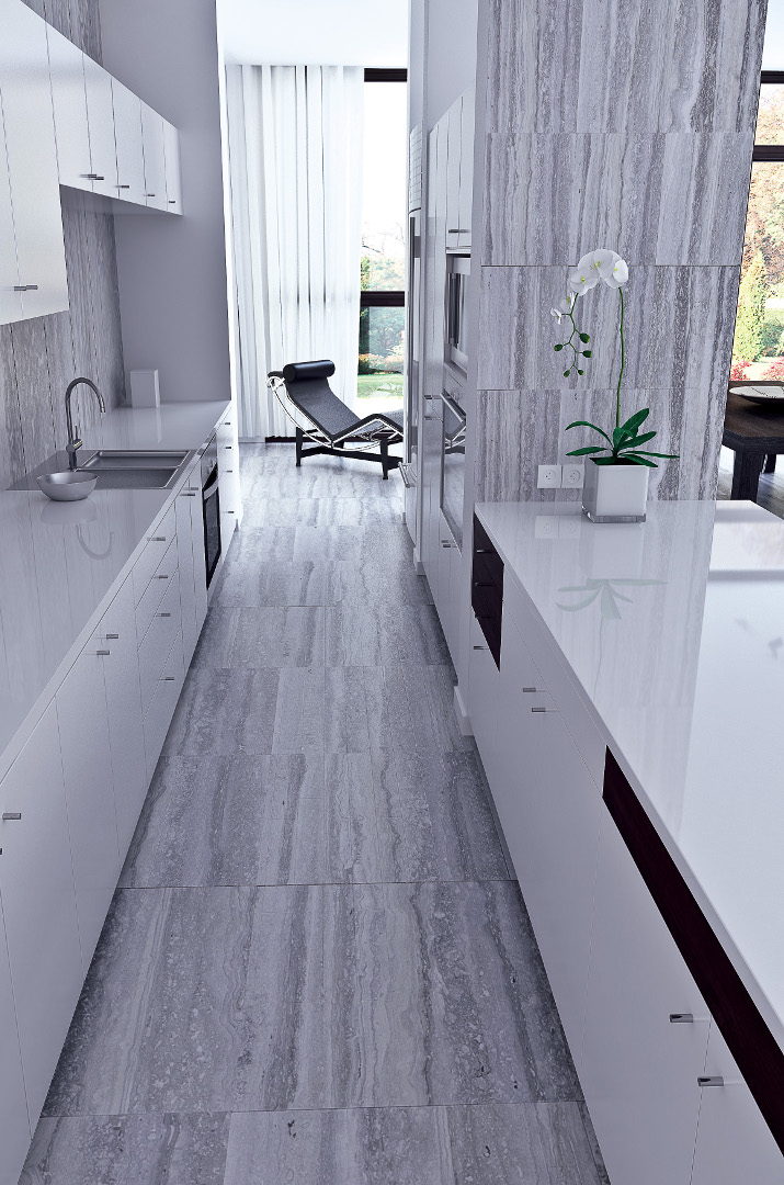 Pavimento cucina in travertino Zebra Silver