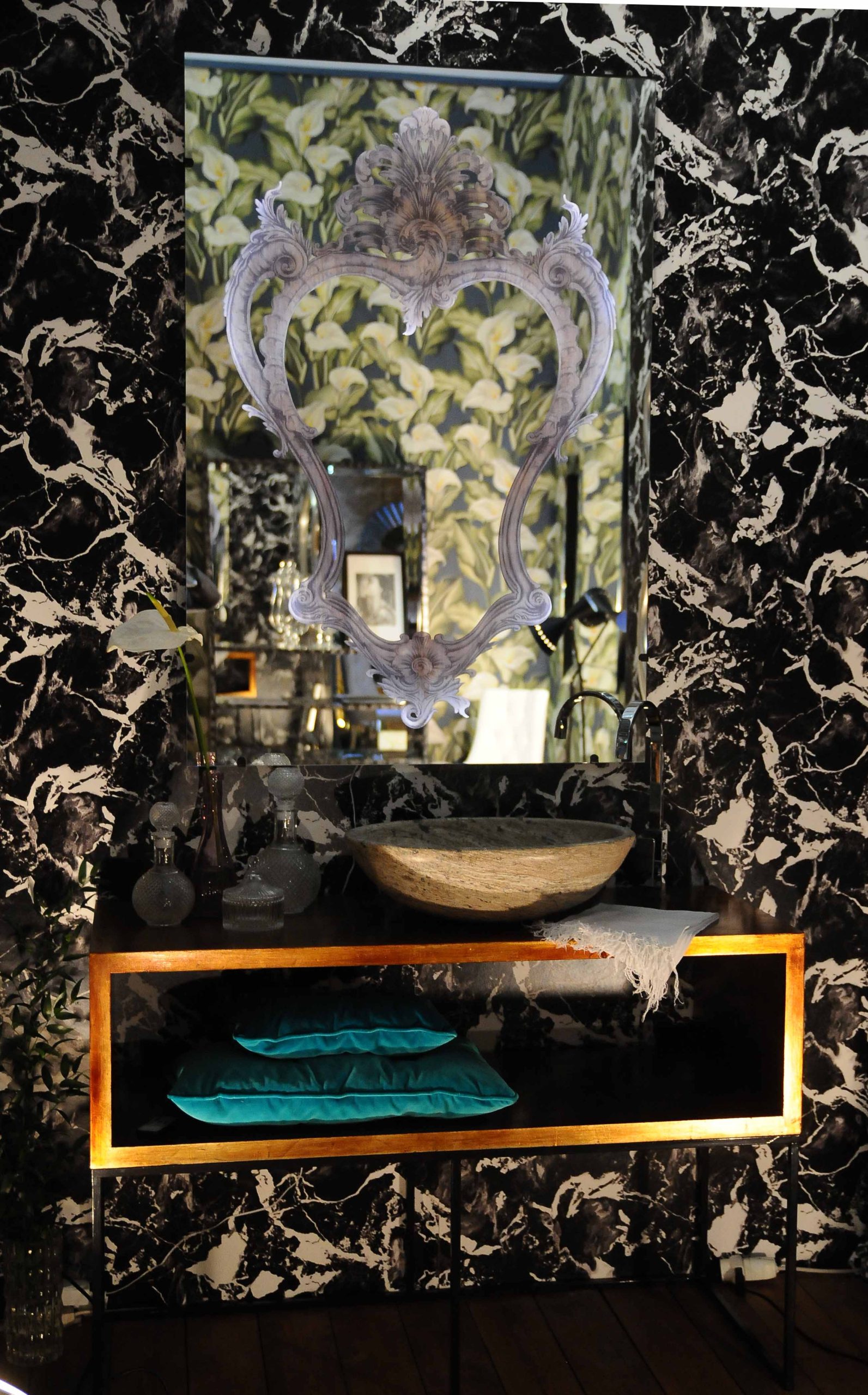 oval dark travertine sink pietre di rapolano salone del mobile