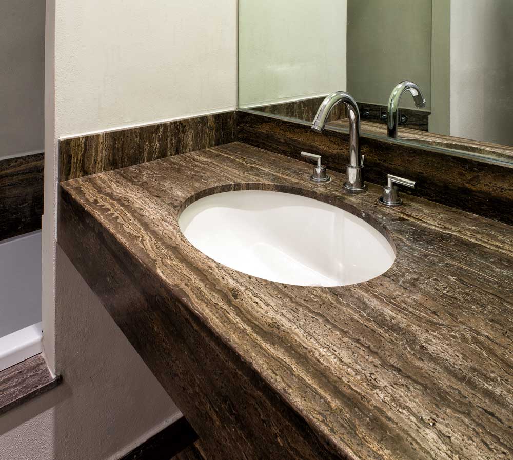 Custom black travertine sink top