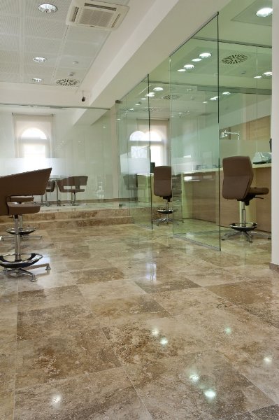 Office flooring in Light Earth travertine