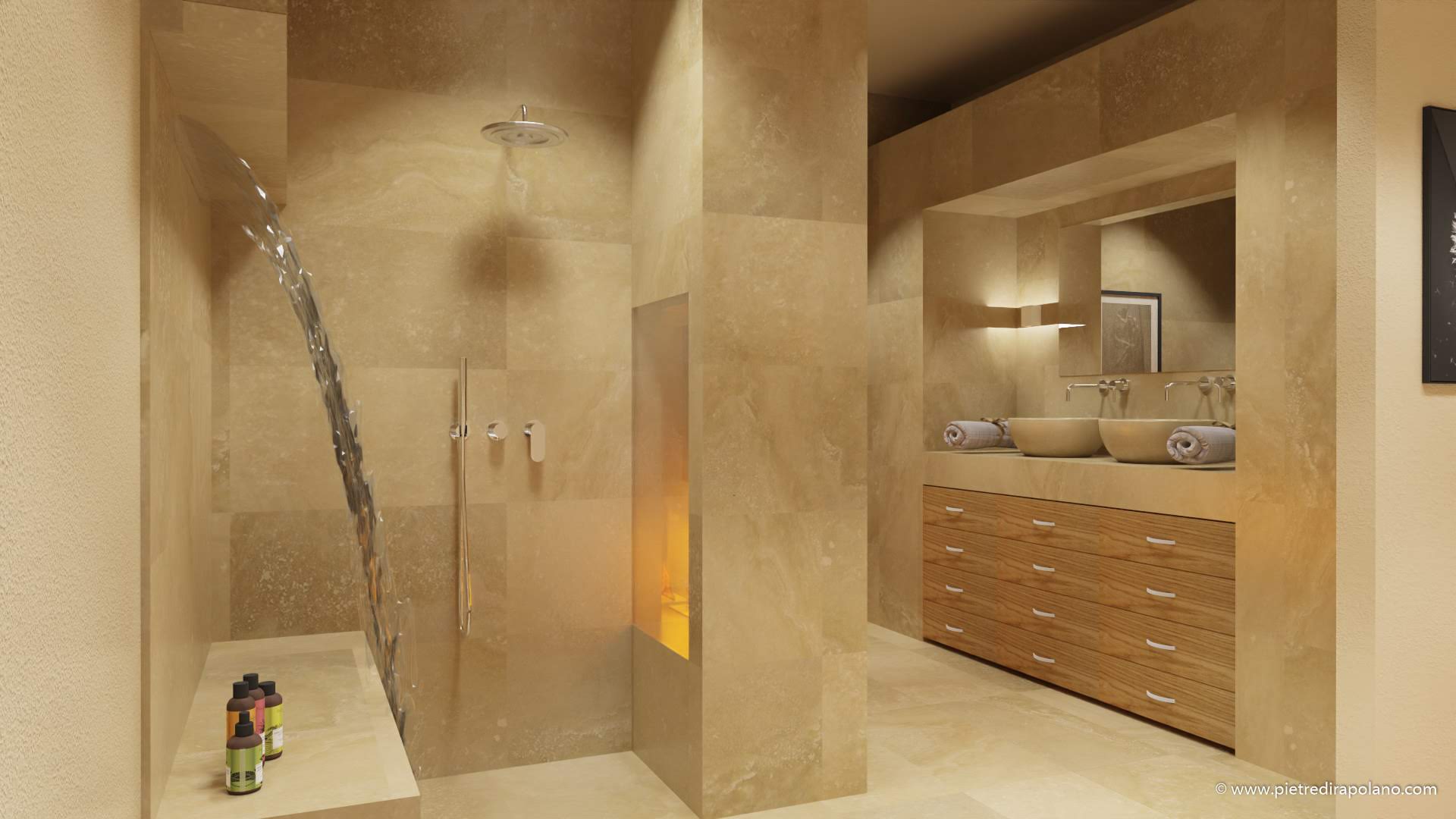 Bathroom fireplace pdr light blend travertine