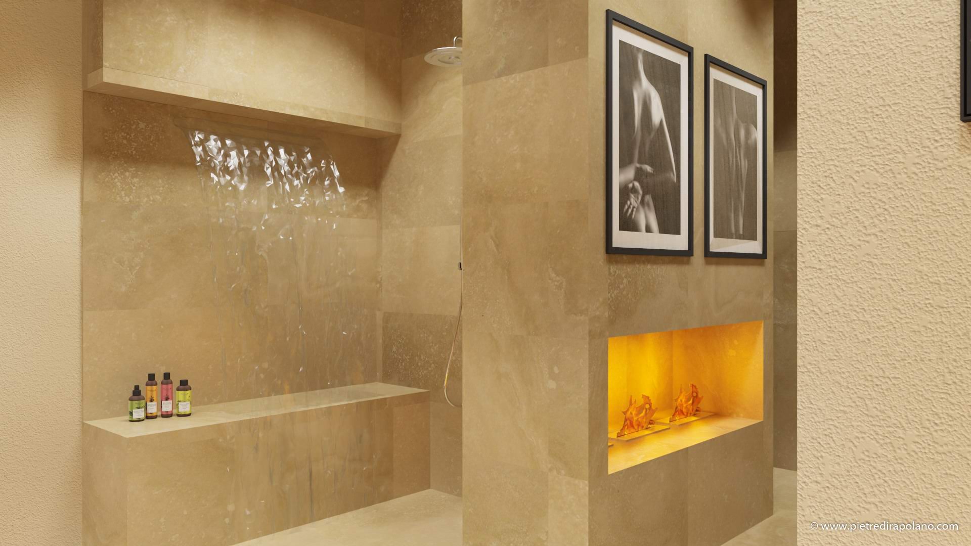 Bathroom fireplace pdr light blend travertine