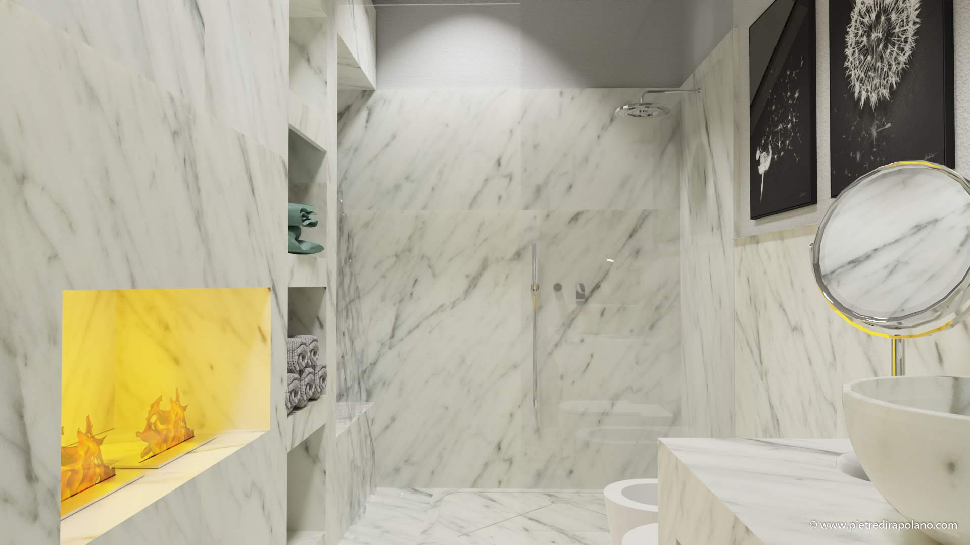 Bathroom fireplace Bianco Carrara