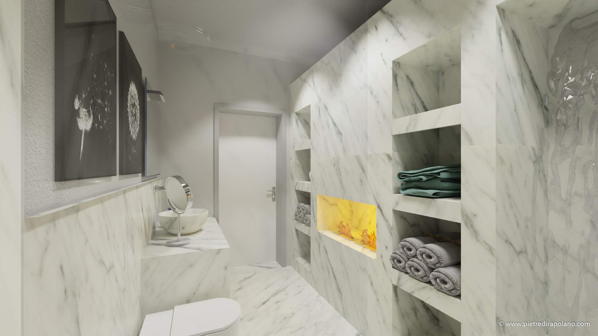 Bathroom fireplace Bianco Carrara