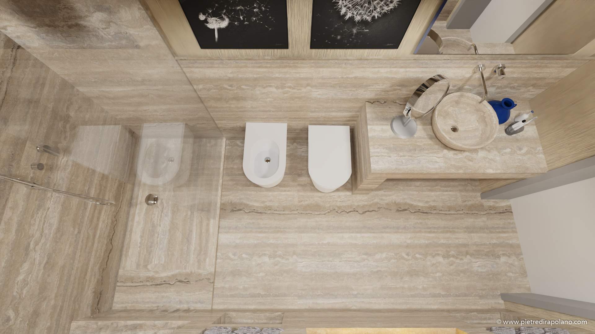 Bathroom fireplace pdr light earth Zebra travertine