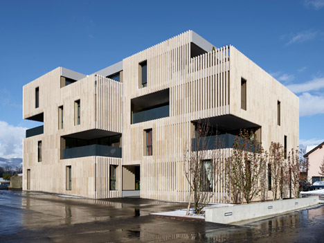 Striped living group asia architecture travertine facade travertine cladding