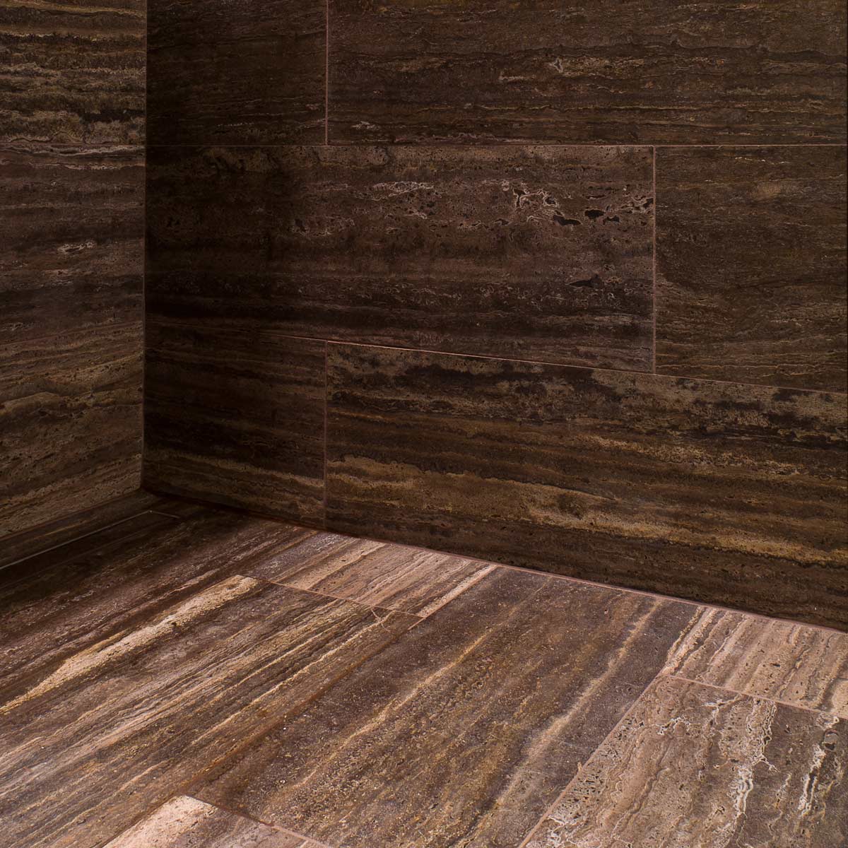 Zebra Black Travertine in a shower