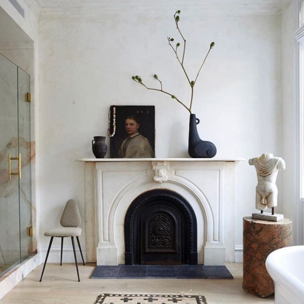 Fireplace in bathroom