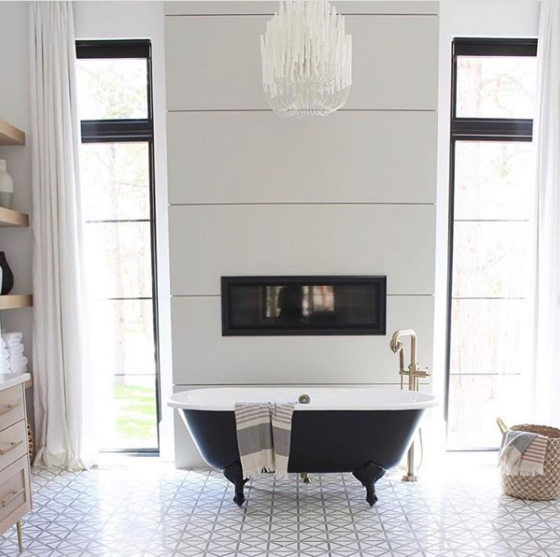 Fireplace in bathroom