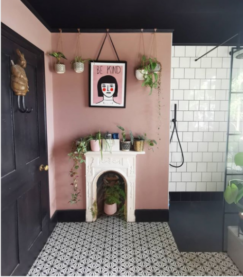 Fireplace in bathroom