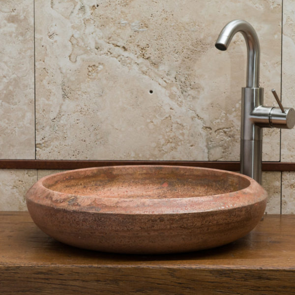 Essential V Countertop Sink in Red Travertine x