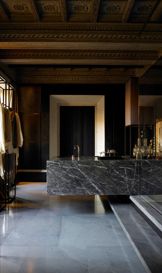 Black marble home interior