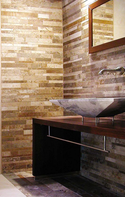 Travertine mosaic bathroom cladding