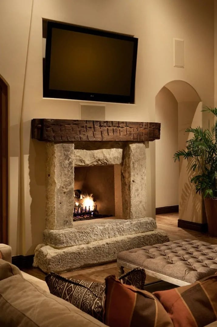 Rustic stone fireplace x